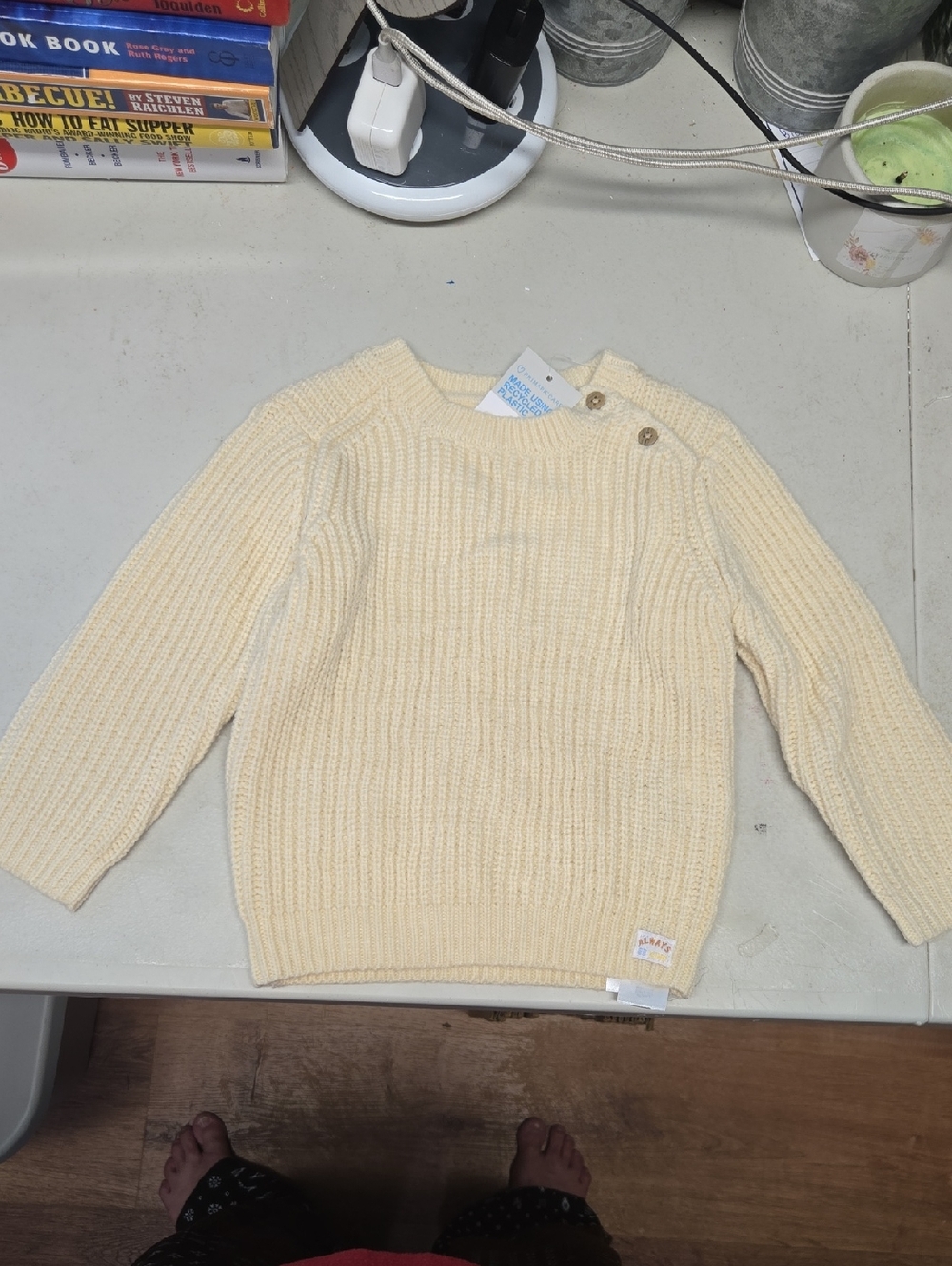 Nwt! Primark 9-12 Cream Knit Button-Shoulder Sweater